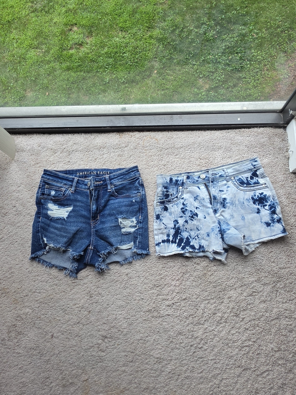 Jordache Blue Tie-Dye and Dark Blue Distressed Jean Shorts Set